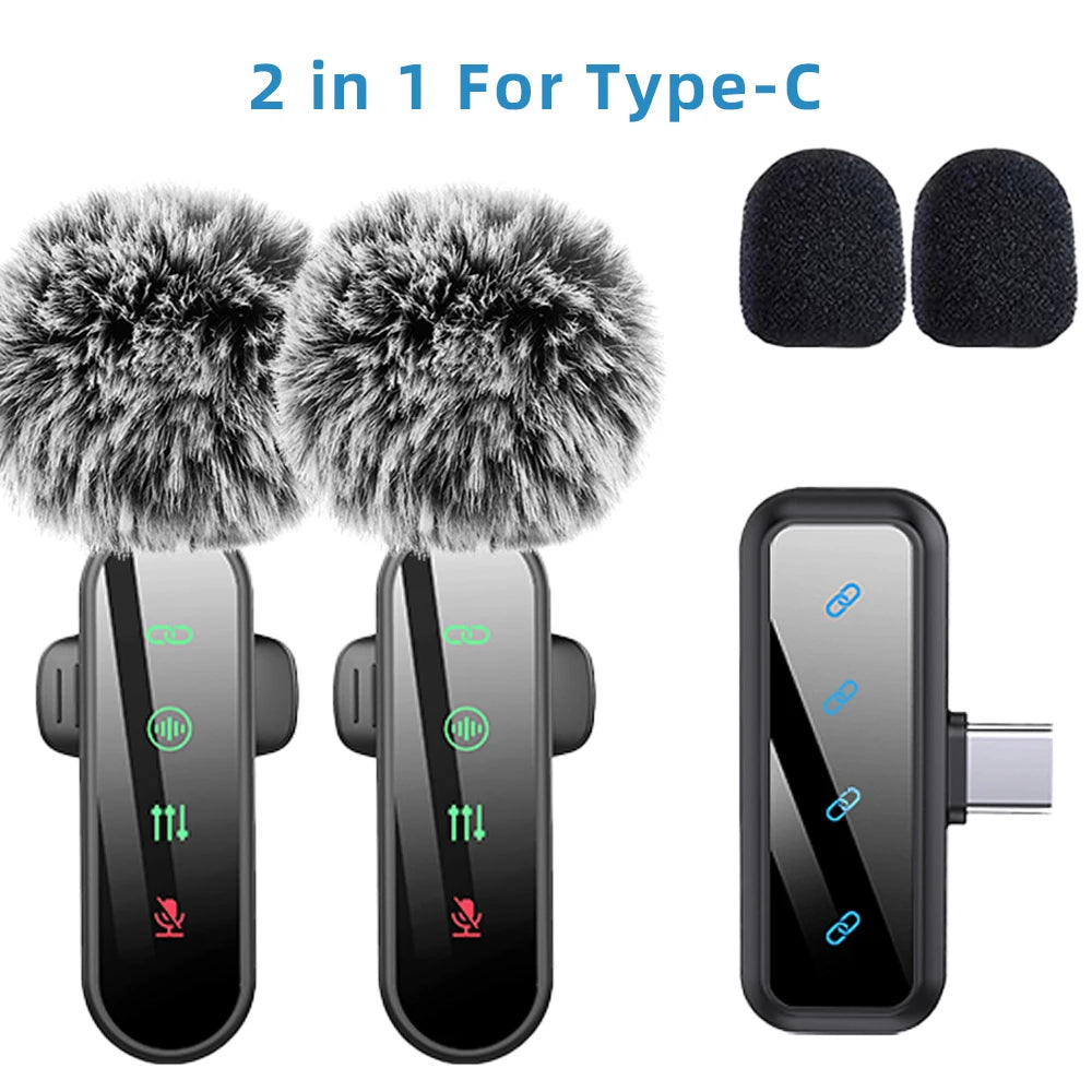 Pink 1 in 4 Lavalier Microphone Noise Cancelling Wireless With Wind Muff Lapel Mic For iPhone Android Camera 4 Pack LED Display - LKBA