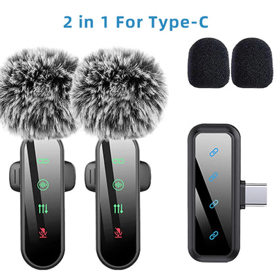 Pink 1 in 4 Lavalier Microphone Noise Cancelling Wireless With Wind Muff Lapel Mic For iPhone Android Camera 4 Pack LED Display - LKBA