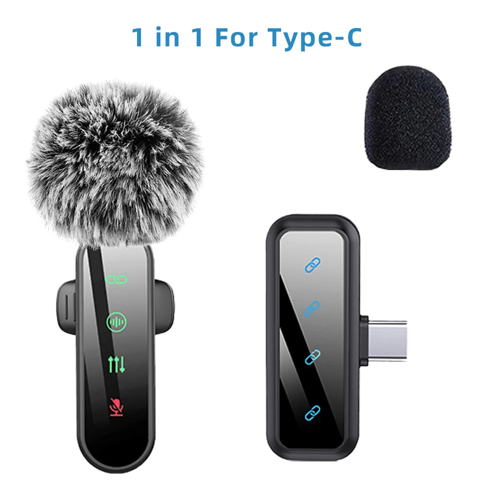 Pink 1 in 4 Lavalier Microphone Noise Cancelling Wireless With Wind Muff Lapel Mic For iPhone Android Camera 4 Pack LED Display - LKBA