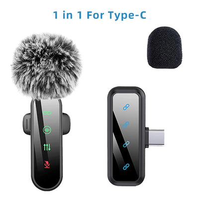 Pink 1 in 4 Lavalier Microphone Noise Cancelling Wireless With Wind Muff Lapel Mic For iPhone Android Camera 4 Pack LED Display - LKBA