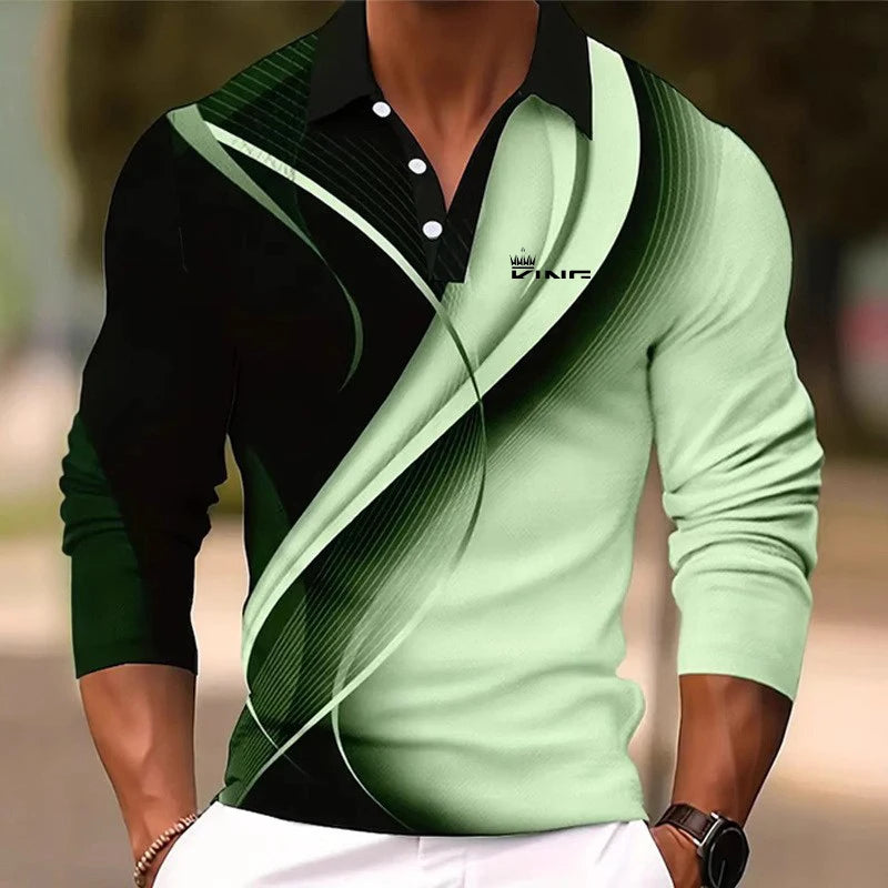 Men's Graphic Polo Shirts Golf Shirt Long Sleeve Polo Shirts Collared Shirts Casual. - LKBA