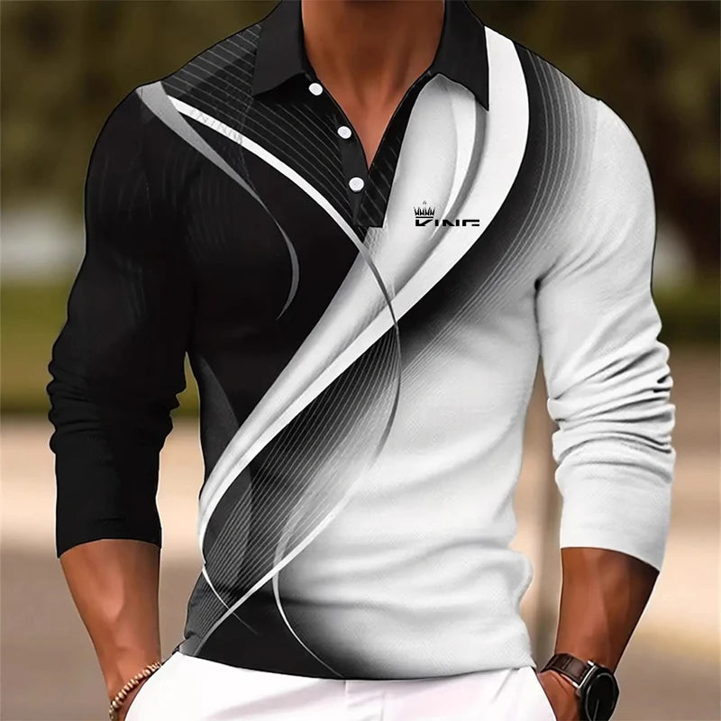 Men's Graphic Polo Shirts Golf Shirt Long Sleeve Polo Shirts Collared Shirts Casual. - LKBA