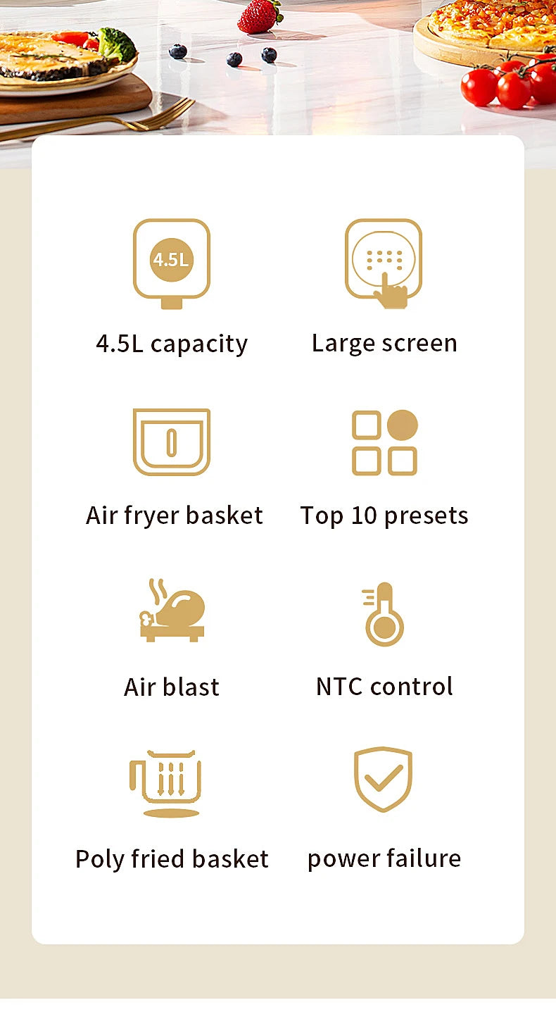 Smart Electric Air Fryer Large Capacity Convection Oven Deep Fryer Without Oil Kitchen 360°Baking - LKBA