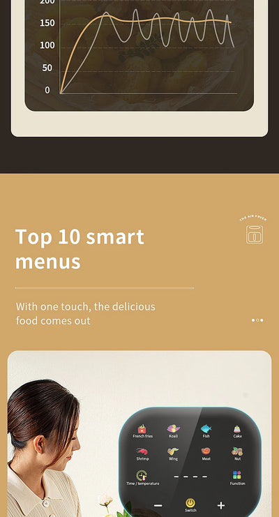 Smart Electric Air Fryer Large Capacity Convection Oven Deep Fryer Without Oil Kitchen 360°Baking - LKBA