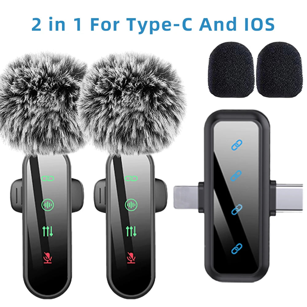 Pink 1 in 4 Lavalier Microphone Noise Cancelling Wireless With Wind Muff Lapel Mic For iPhone Android Camera 4 Pack LED Display - LKBA