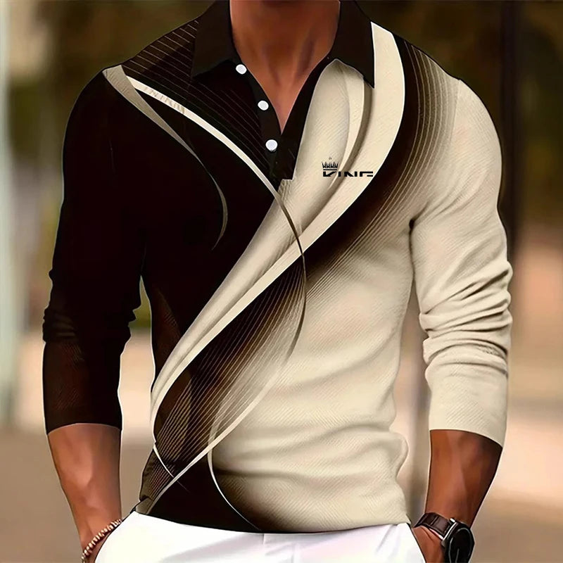 Men's Graphic Polo Shirts Golf Shirt Long Sleeve Polo Shirts Collared Shirts Casual. - LKBA