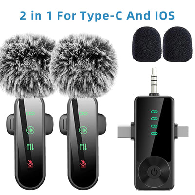 Pink 1 in 4 Lavalier Microphone Noise Cancelling Wireless With Wind Muff Lapel Mic For iPhone Android Camera 4 Pack LED Display - LKBA