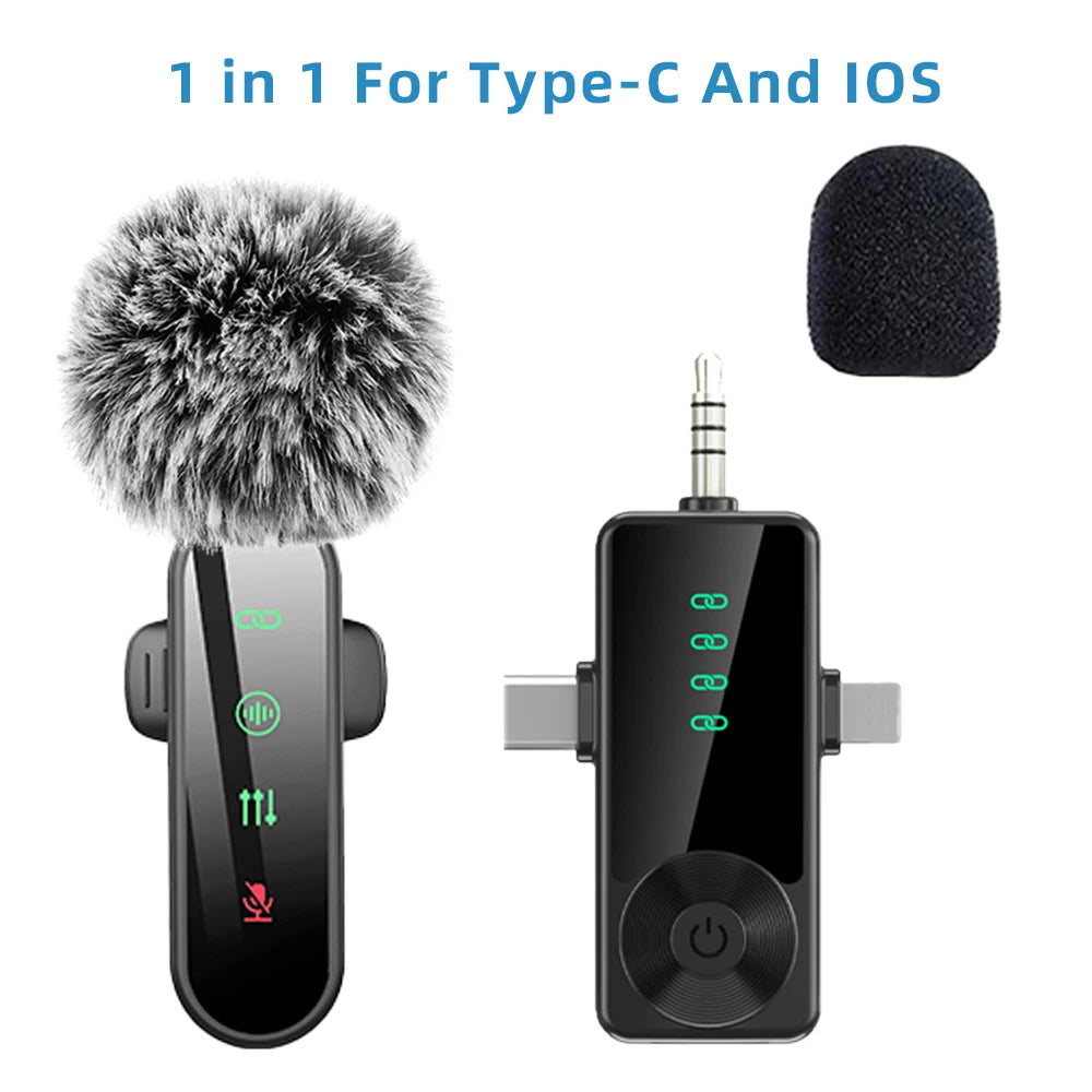 Pink 1 in 4 Lavalier Microphone Noise Cancelling Wireless With Wind Muff Lapel Mic For iPhone Android Camera 4 Pack LED Display - LKBA