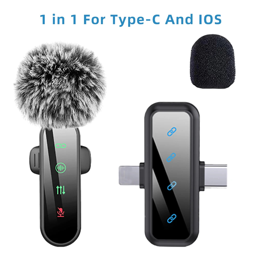 Pink 1 in 4 Lavalier Microphone Noise Cancelling Wireless With Wind Muff Lapel Mic For iPhone Android Camera 4 Pack LED Display - LKBA