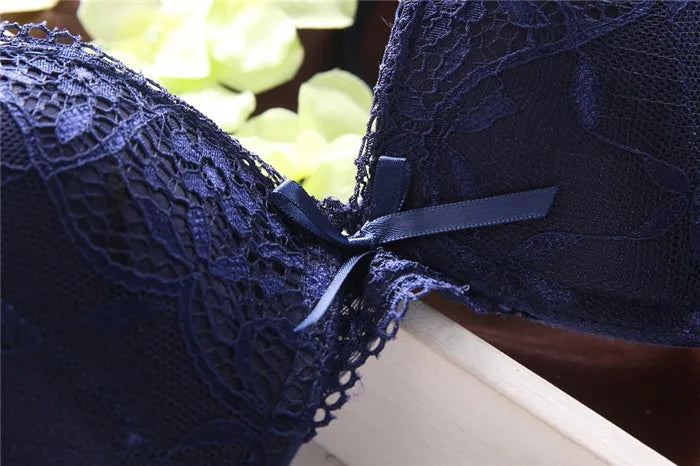 European Style Sexy Bra Set Women Cotton Underwear Sexy Lace Panties Female Push Up Brassiere Fashion Solid Color Lingerie Set - LKBA