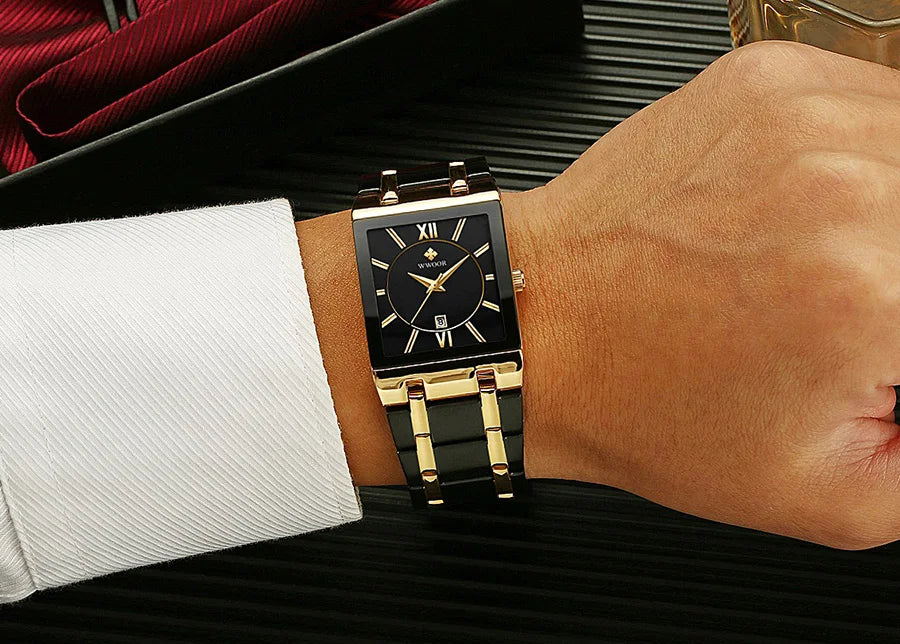 WWOOR Brand Luxury Gold Bracelet Men's Watches Fashion Square Quartz Wrist Watch For Men Stainless Steel Waterproof Reloj Hombre - LKBA