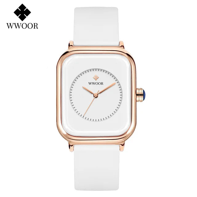 WWOOR Luxury Brand Watches For Women Fashion Square Purple Ladies Quartz Wristwatch Waterproof Silicone Band Relogio Feminino - LKBA