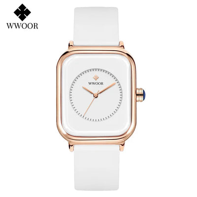 WWOOR Luxury Brand Watches For Women Fashion Square Purple Ladies Quartz Wristwatch Waterproof Silicone Band Relogio Feminino - LKBA