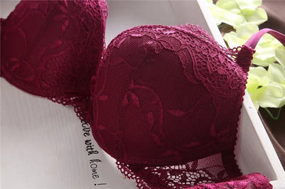 European Style Sexy Bra Set Women Cotton Underwear Sexy Lace Panties Female Push Up Brassiere Fashion Solid Color Lingerie Set - LKBA