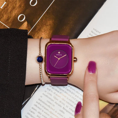 WWOOR Luxury Brand Watches For Women Fashion Square Purple Ladies Quartz Wristwatch Waterproof Silicone Band Relogio Feminino - LKBA