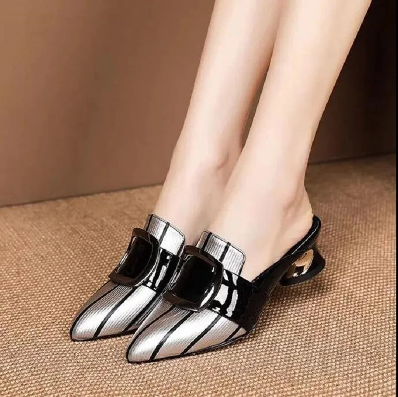 Women Cute Sweet High Quality Beige Bezel Slip on Stiletto Lady Classic Comfort Stylish Heel Shoes Zapato Negro Tacon E5867 - LKBA