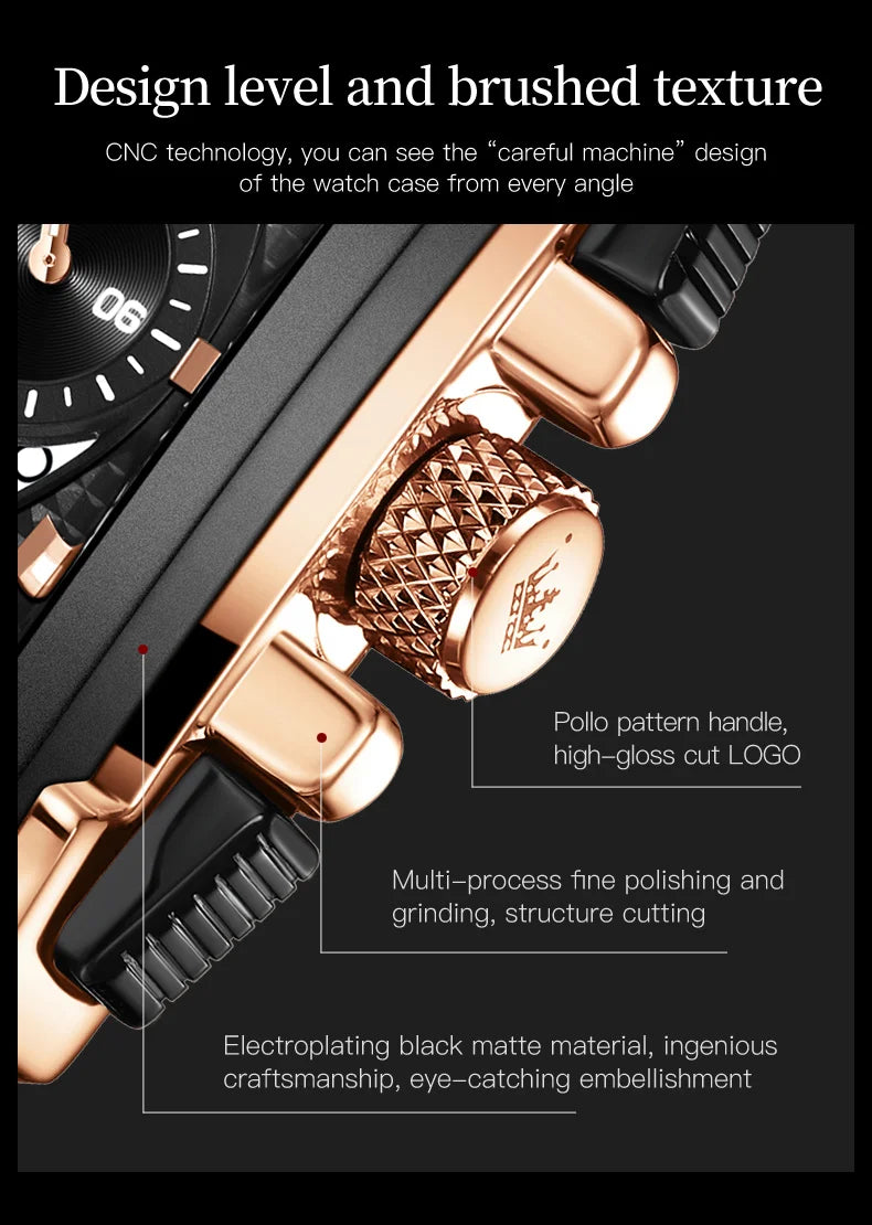 OLEVS Top Brand Male Watches Square Quartz Watch Watch For Men Waterproof Leather Strap Sport Clock Male Relogio Masculino - LKBA