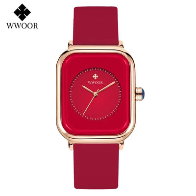 WWOOR Luxury Brand Watches For Women Fashion Square Purple Ladies Quartz Wristwatch Waterproof Silicone Band Relogio Feminino - LKBA