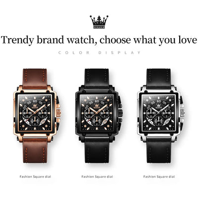 OLEVS Top Brand Male Watches Square Quartz Watch Watch For Men Waterproof Leather Strap Sport Clock Male Relogio Masculino - LKBA