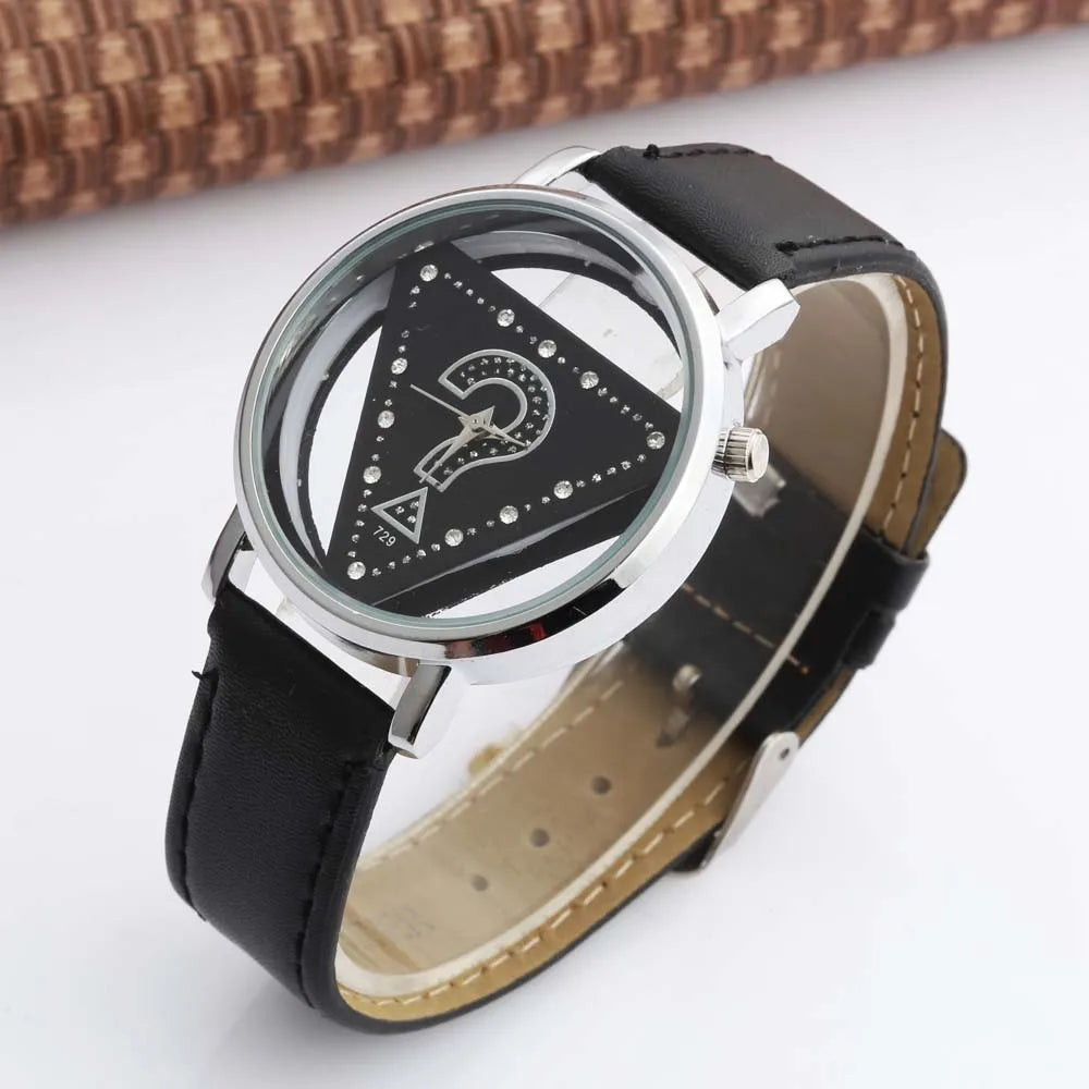 Womage Women Watches Ladies Watches Fashion Triangle Watches Women Transparent  Watches Quartz Wristwatches Leather reloj mujer - LKBA