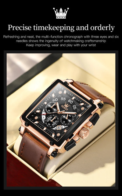 OLEVS Top Brand Male Watches Square Quartz Watch Watch For Men Waterproof Leather Strap Sport Clock Male Relogio Masculino - LKBA