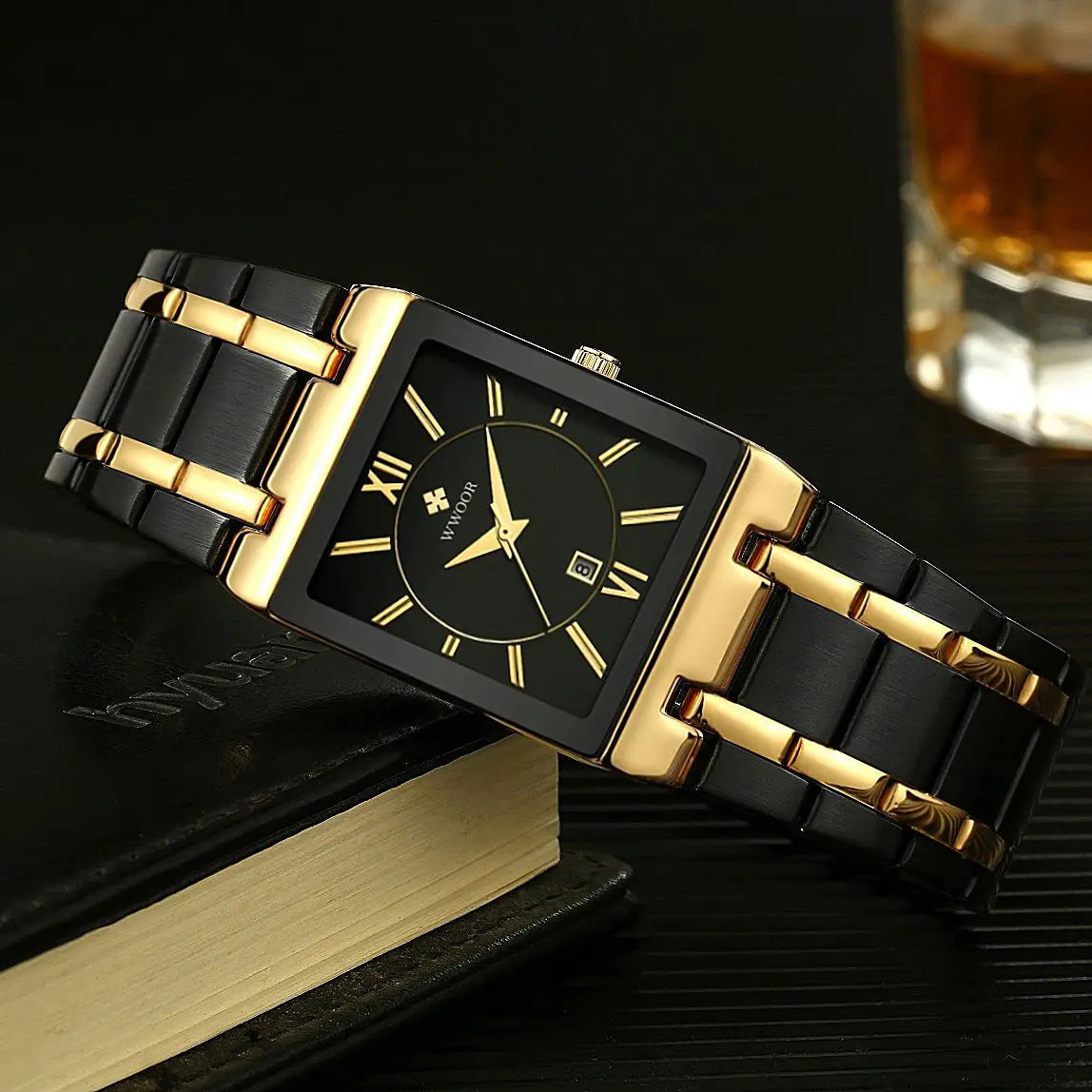 WWOOR Brand Luxury Gold Bracelet Men's Watches Fashion Square Quartz Wrist Watch For Men Stainless Steel Waterproof Reloj Hombre - LKBA