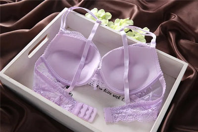 European Style Sexy Bra Set Women Cotton Underwear Sexy Lace Panties Female Push Up Brassiere Fashion Solid Color Lingerie Set - LKBA