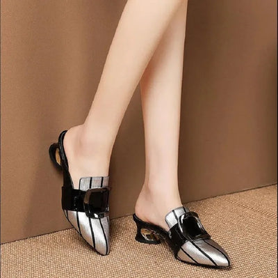 Women Cute Sweet High Quality Beige Bezel Slip on Stiletto Lady Classic Comfort Stylish Heel Shoes Zapato Negro Tacon E5867 - LKBA