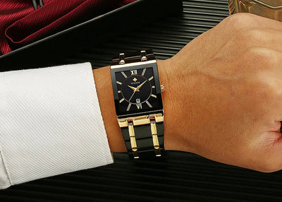 Fashion Stainless Steel Watches Men 2024 WWOOR Square Waterproof Quartz Watch Men Top Brand Luxury Gold Black Wristwatch For Man - LKBA