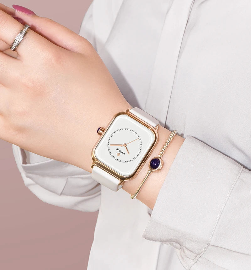 WWOOR Luxury Brand Watches For Women Fashion Square Purple Ladies Quartz Wristwatch Waterproof Silicone Band Relogio Feminino - LKBA