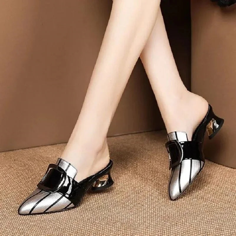 Women Cute Sweet High Quality Beige Bezel Slip on Stiletto Lady Classic Comfort Stylish Heel Shoes Zapato Negro Tacon E5867 - LKBA