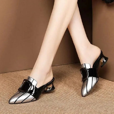 Women Cute Sweet High Quality Beige Bezel Slip on Stiletto Lady Classic Comfort Stylish Heel Shoes Zapato Negro Tacon E5867 - LKBA