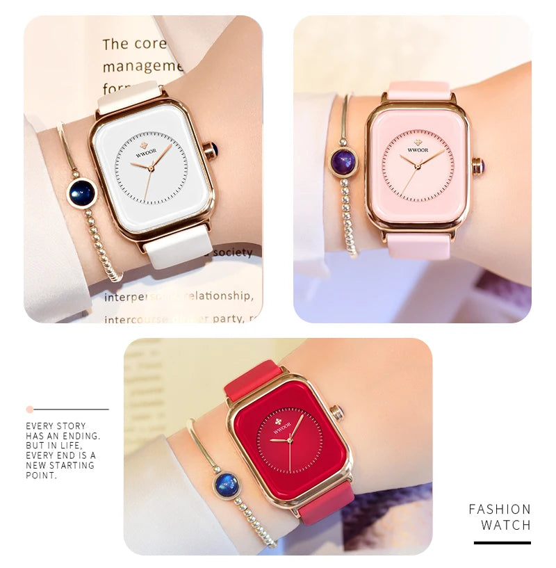 WWOOR Luxury Brand Watches For Women Fashion Square Purple Ladies Quartz Wristwatch Waterproof Silicone Band Relogio Feminino - LKBA