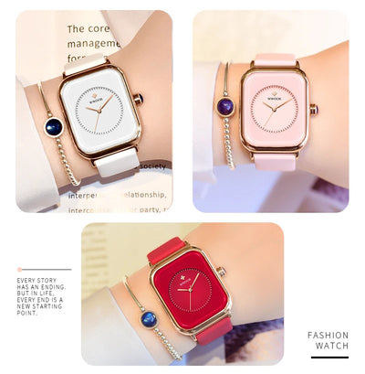 WWOOR Luxury Brand Watches For Women Fashion Square Purple Ladies Quartz Wristwatch Waterproof Silicone Band Relogio Feminino - LKBA