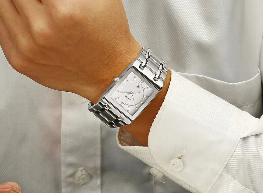 Fashion Stainless Steel Watches Men 2024 WWOOR Square Waterproof Quartz Watch Men Top Brand Luxury Gold Black Wristwatch For Man