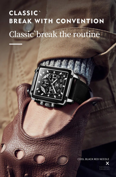 OLEVS Top Brand Male Watches Square Quartz Watch Watch For Men Waterproof Leather Strap Sport Clock Male Relogio Masculino - LKBA