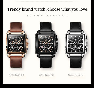 OLEVS Top Brand Male Watches Square Quartz Watch Watch For Men Waterproof Leather Strap Sport Clock Male Relogio Masculino - LKBA