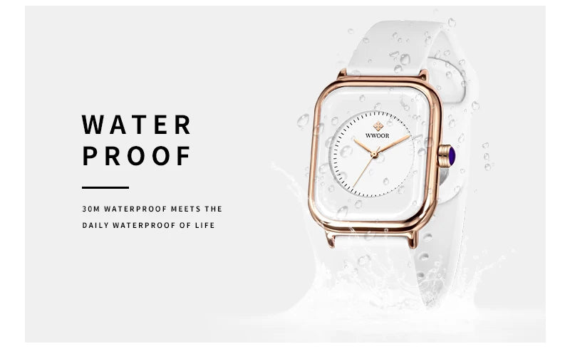 WWOOR Luxury Brand Watches For Women Fashion Square Purple Ladies Quartz Wristwatch Waterproof Silicone Band Relogio Feminino - LKBA