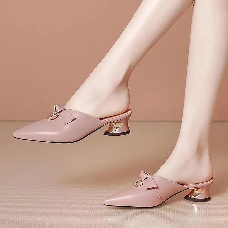Women Cute Sweet High Quality Beige Bezel Slip on Stiletto Lady Classic Comfort Stylish Heel Shoes Zapato Negro Tacon E5867 - LKBA