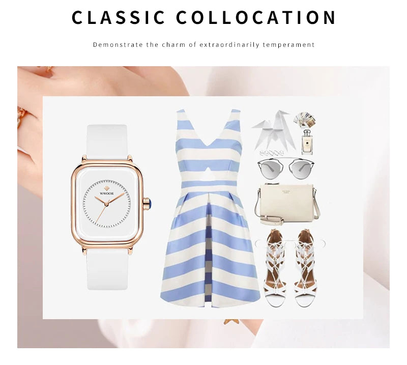 WWOOR Luxury Brand Watches For Women Fashion Square Purple Ladies Quartz Wristwatch Waterproof Silicone Band Relogio Feminino - LKBA