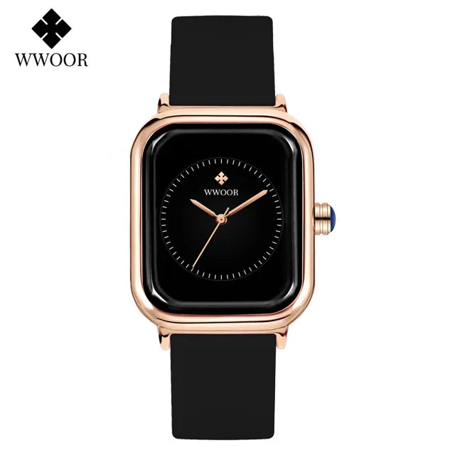 WWOOR Luxury Brand Watches For Women Fashion Square Purple Ladies Quartz Wristwatch Waterproof Silicone Band Relogio Feminino - LKBA
