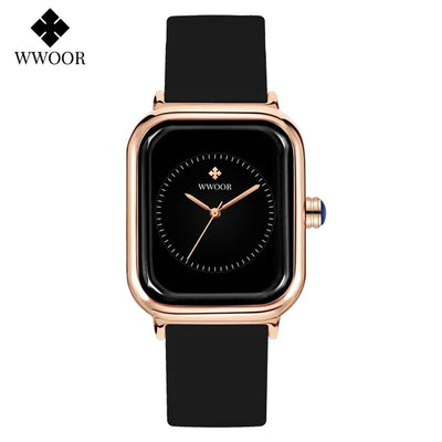 WWOOR Luxury Brand Watches For Women Fashion Square Purple Ladies Quartz Wristwatch Waterproof Silicone Band Relogio Feminino - LKBA