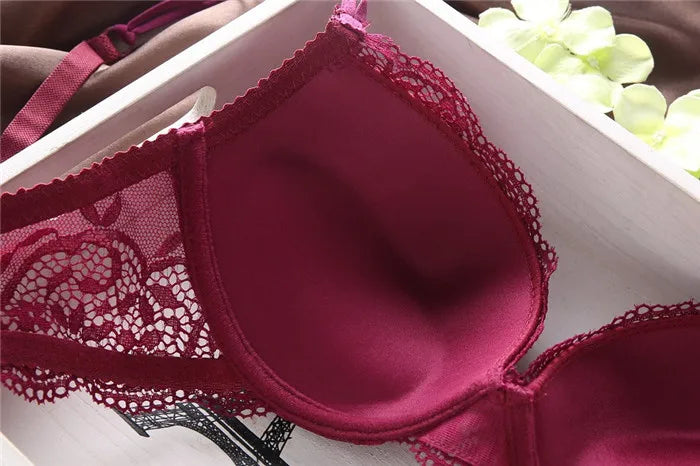 European Style Sexy Bra Set Women Cotton Underwear Sexy Lace Panties Female Push Up Brassiere Fashion Solid Color Lingerie Set - LKBA
