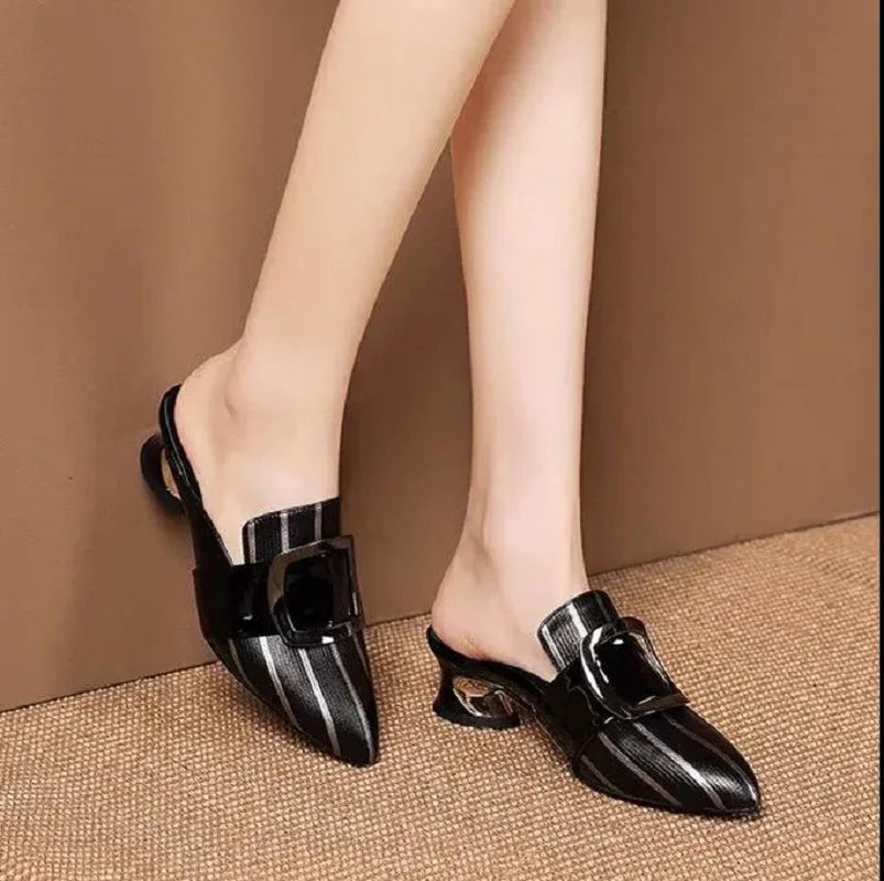 Women Cute Sweet High Quality Beige Bezel Slip on Stiletto Lady Classic Comfort Stylish Heel Shoes Zapato Negro Tacon E5867 - LKBA