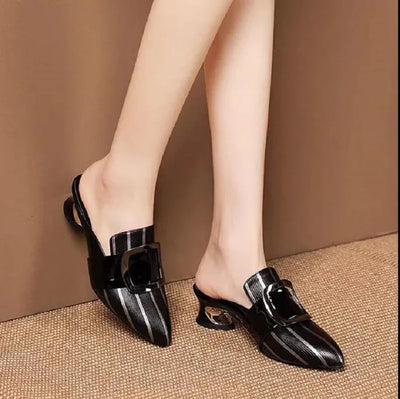 Women Cute Sweet High Quality Beige Bezel Slip on Stiletto Lady Classic Comfort Stylish Heel Shoes Zapato Negro Tacon E5867 - LKBA