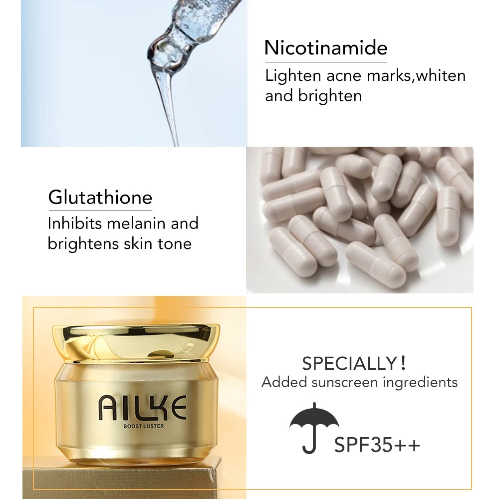 AILKE Lightening Facial Skin Care Cream With Glutathione, Reduce Dark Spots, Improve Dull Skin, Moisturizing Face Clean Set - LKBA