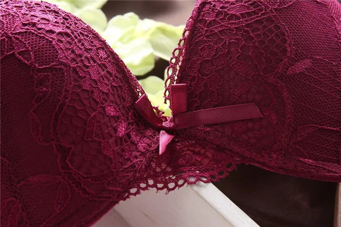 European Style Sexy Bra Set Women Cotton Underwear Sexy Lace Panties Female Push Up Brassiere Fashion Solid Color Lingerie Set - LKBA