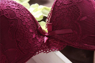 European Style Sexy Bra Set Women Cotton Underwear Sexy Lace Panties Female Push Up Brassiere Fashion Solid Color Lingerie Set - LKBA