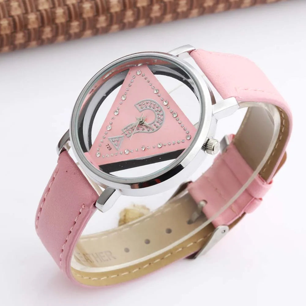 Womage Women Watches Ladies Watches Fashion Triangle Watches Women Transparent  Watches Quartz Wristwatches Leather reloj mujer - LKBA