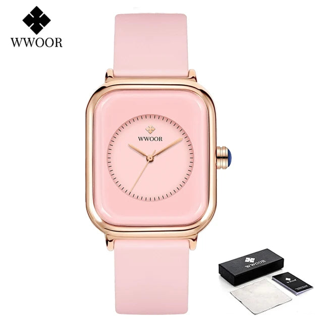 WWOOR Luxury Brand Watches For Women Fashion Square Purple Ladies Quartz Wristwatch Waterproof Silicone Band Relogio Feminino - LKBA